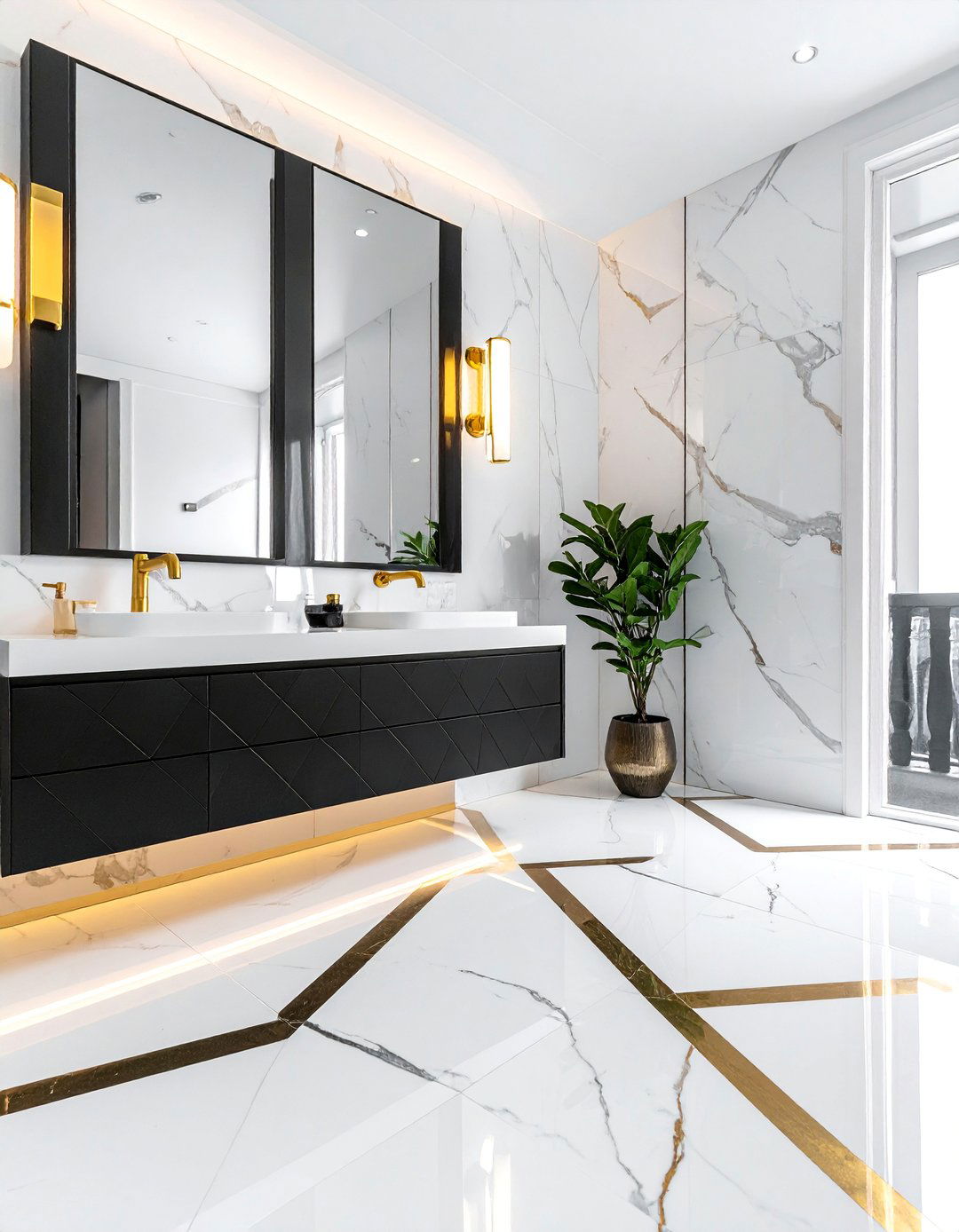 Gold Accent Inlay Powder Room Floor Tile - 25 Powder Room Floor Tile Ideas for a Stunning Look