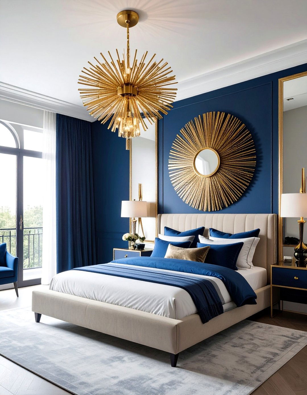Gold Art Deco Inspired Lighting Fixtures - 20 Blue and Gold Bedroom Ideas for a Luxurious Look