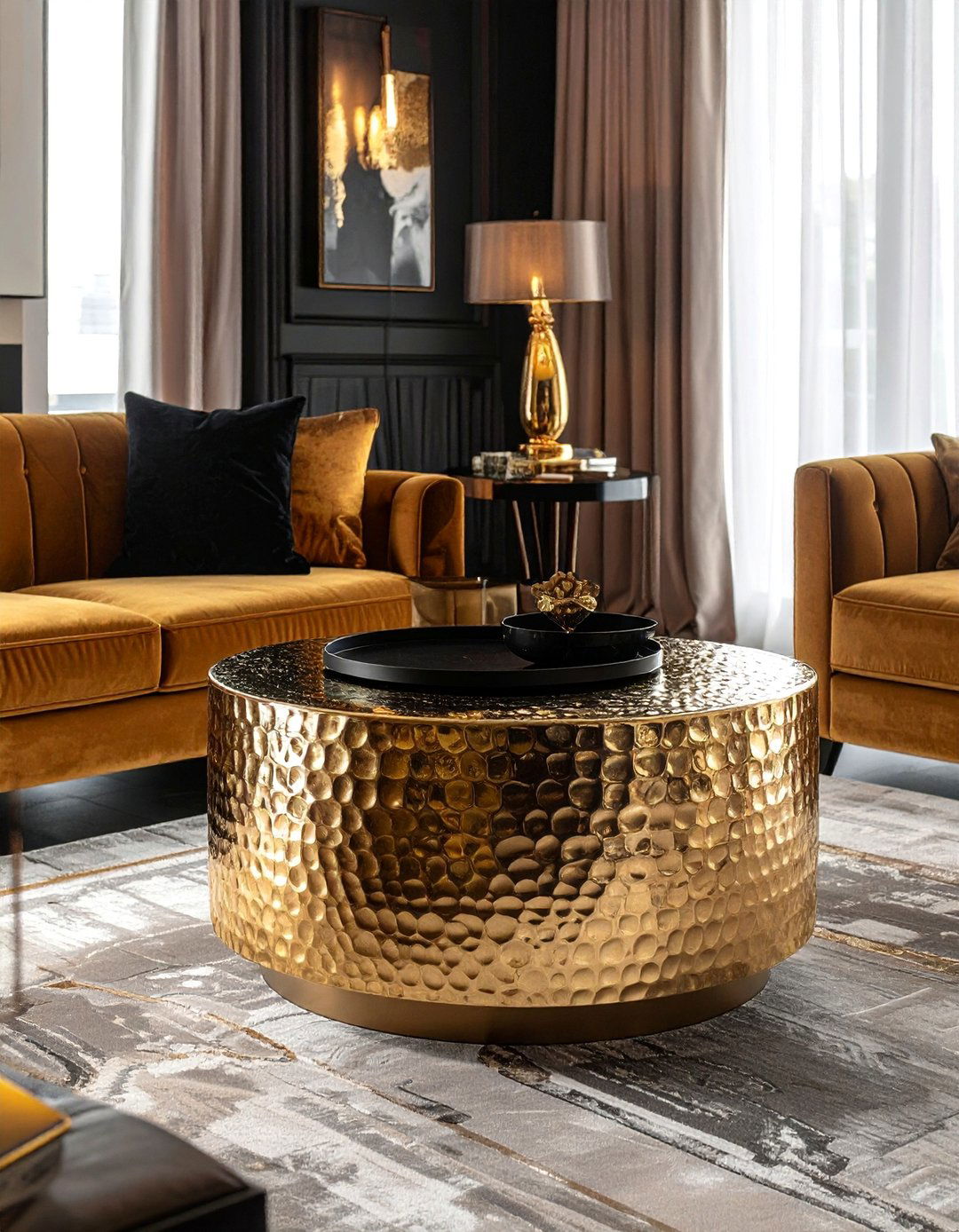 Gold Finished Coffee Table - 40 Black and Gold Living Room Ideas for Luxurious Spaces