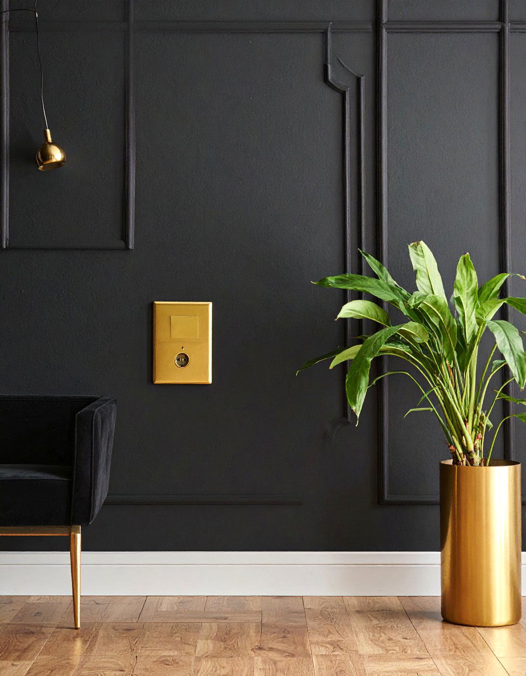 Gold Plated Light Switches and Outlets - 40 Black and Gold Living Room Ideas for Luxurious Spaces