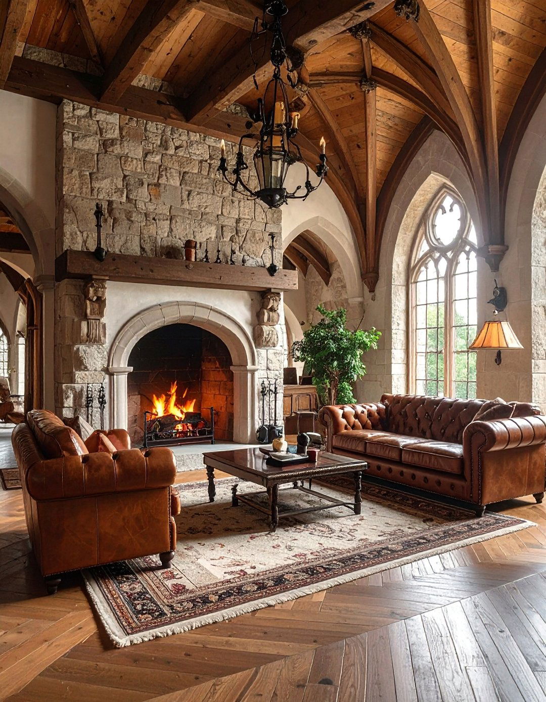 Gothic Stone Fireplace Centerpiece - 20 Castle Living Room Ideas for a Royal Ambiance
