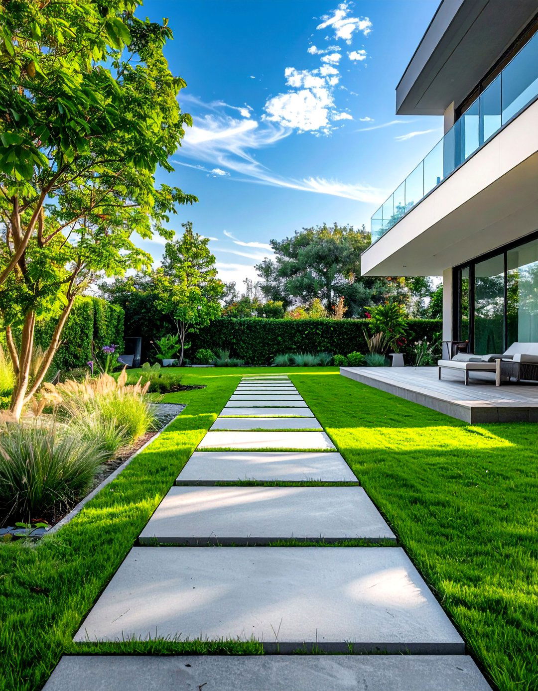 Grass and Square Paver Garden Path - 30 Garden Path Ideas to Enhance Your Outdoor Space