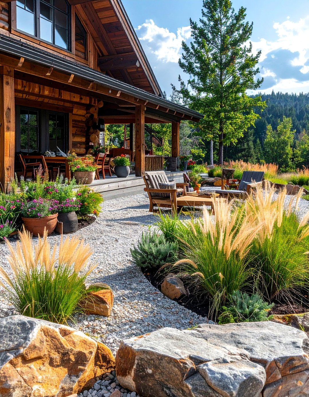 Gravel Courtyard Designs - 25 Log Cabin Landscaping Ideas for Rustic Appeal