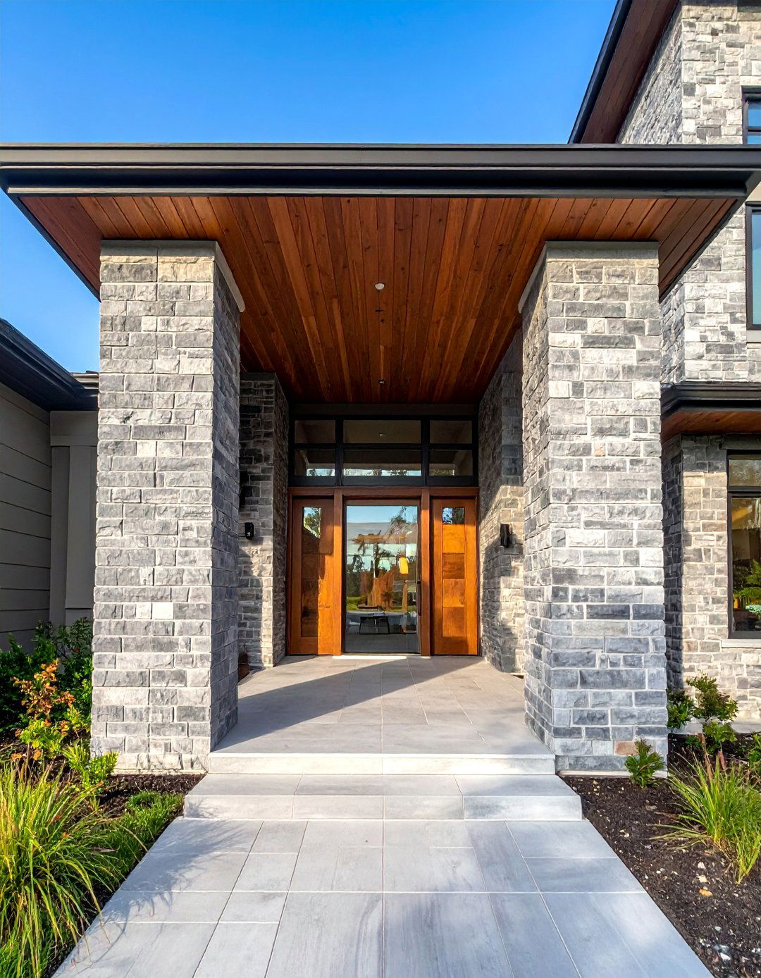 Gray Brick Columns for Entryways - 30 Gray Brick Exterior Home Ideas for Modern Elegance