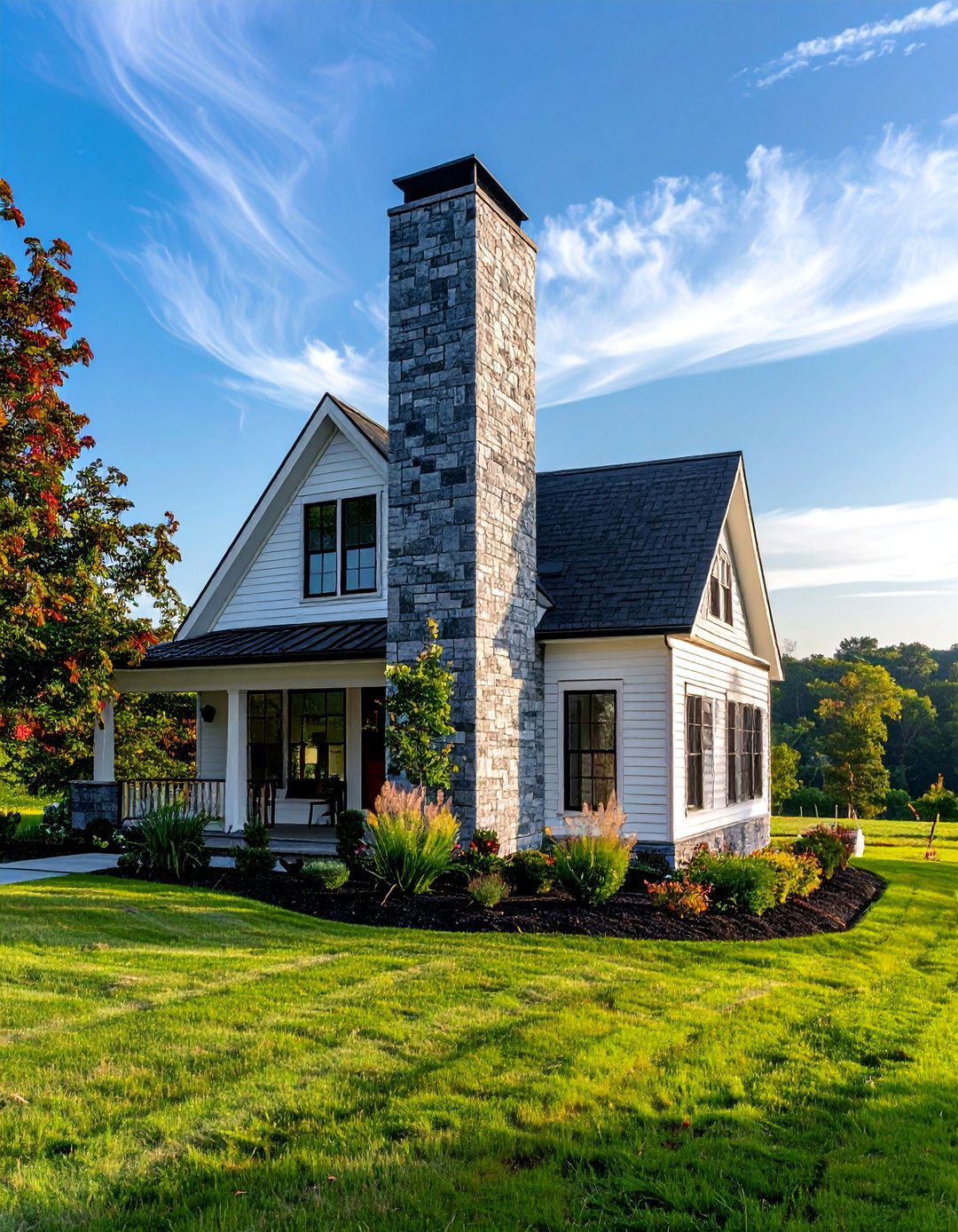 Gray Brick Exterior Chimney Feature - 30 Gray Brick Exterior Home Ideas for Modern Elegance