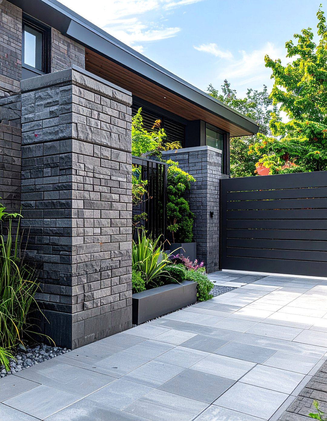 Gray Brick Exterior Privacy Wall - 30 Gray Brick Exterior Home Ideas for Modern Elegance