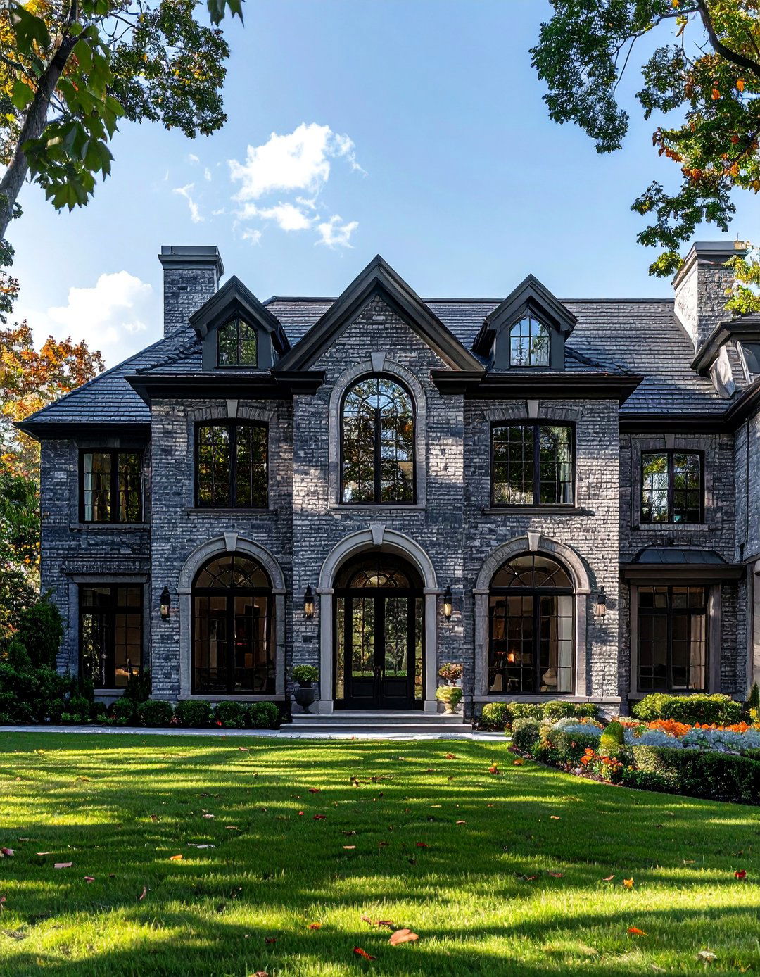 Gray Brick Exterior with Arched Windows - 30 Gray Brick Exterior Home Ideas for Modern Elegance