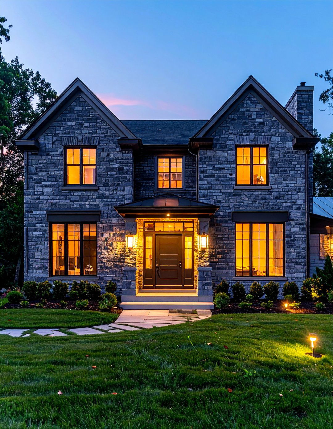 Gray Brick Exterior with Outdoor Lighting - 30 Gray Brick Exterior Home Ideas for Modern Elegance