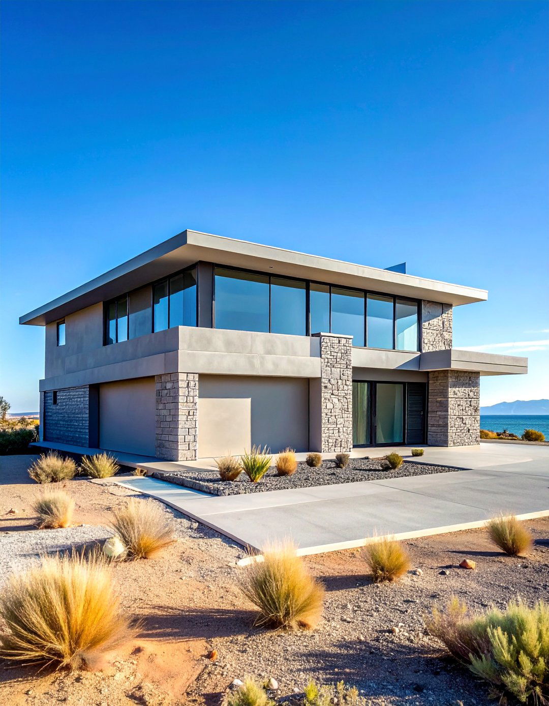 Gray Brick Exterior with a Flat Roof Design - 30 Gray Brick Exterior Home Ideas for Modern Elegance