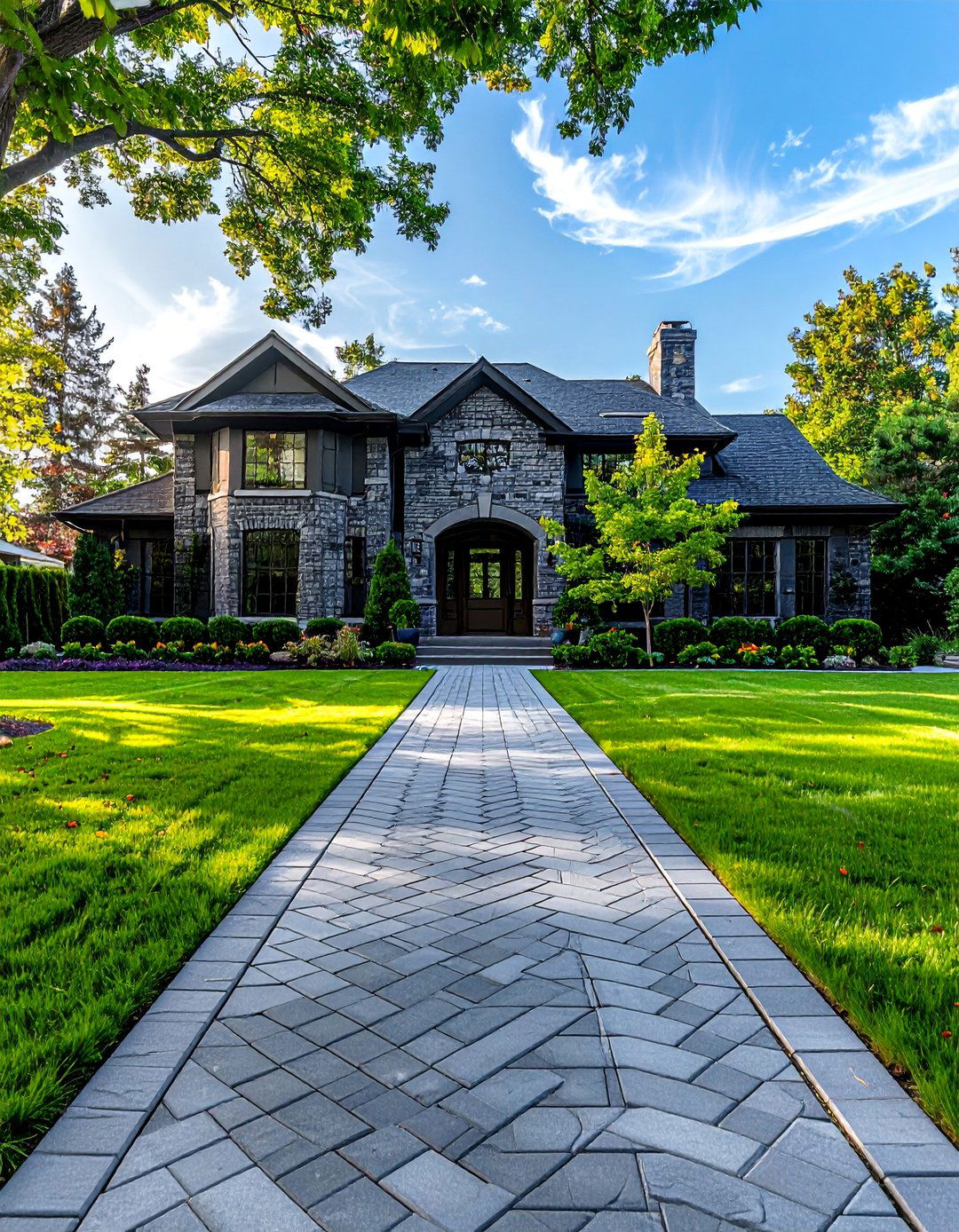 Gray Brick Paver Walkway and Driveway - 30 Gray Brick Exterior Home Ideas for Modern Elegance