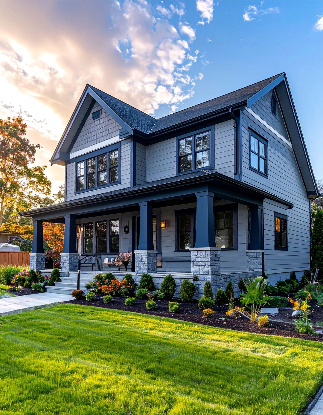 Gray Exterior with a Deep Blue Trim - 40 Gray Exterior House Paint Ideas for Modern Homes