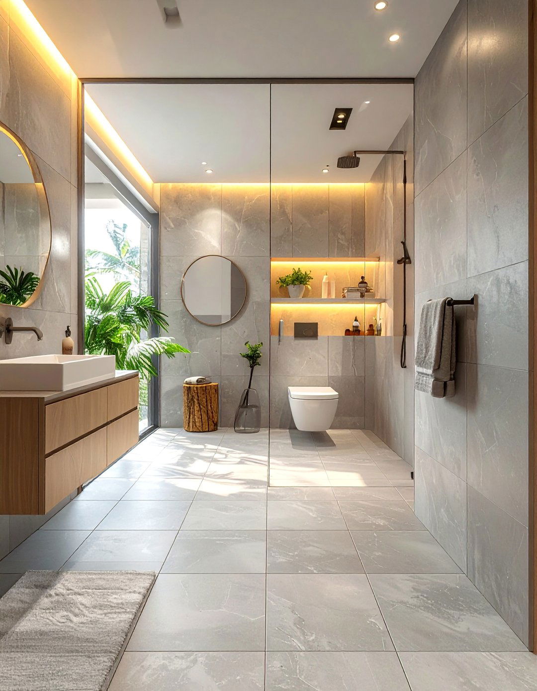 Gray Floor Bathroom with a Frameless Glass Shower - 25 Gray Floor Bathroom Ideas for a Modern and Sleek Look