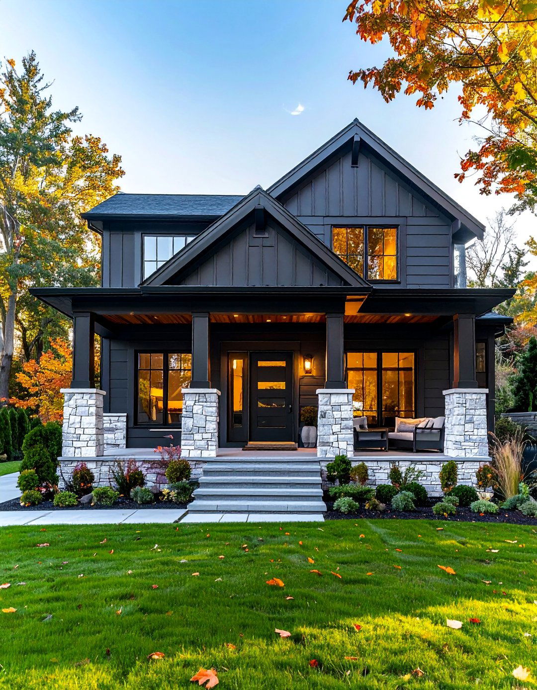 Gray House with White Stone Accents - 40 Gray Exterior House Paint Ideas for Modern Homes
