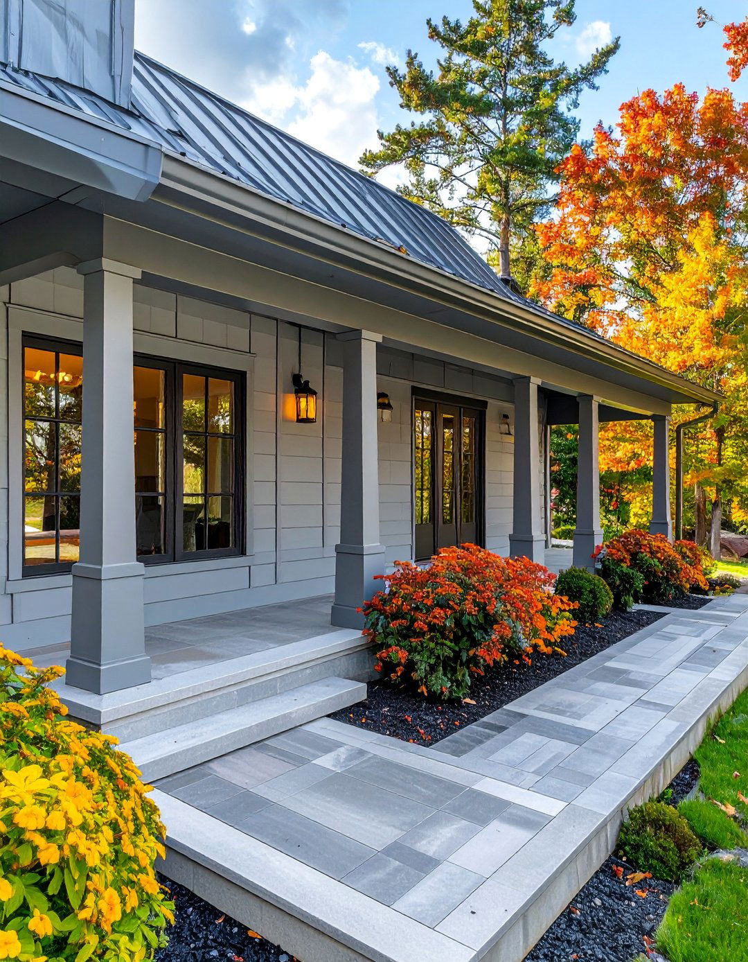 Gray Metal Roof Transitional Porch - 30 Metal Roof Porch Design Ideas for Durability