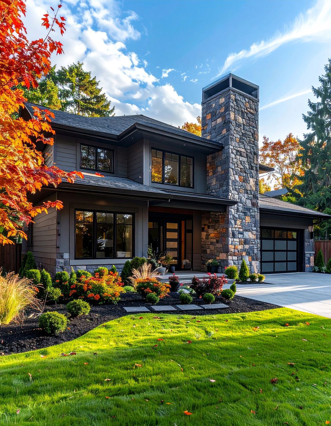 Gray Paint with Natural Stone Veneer - 40 Gray Exterior House Paint Ideas for Modern Homes