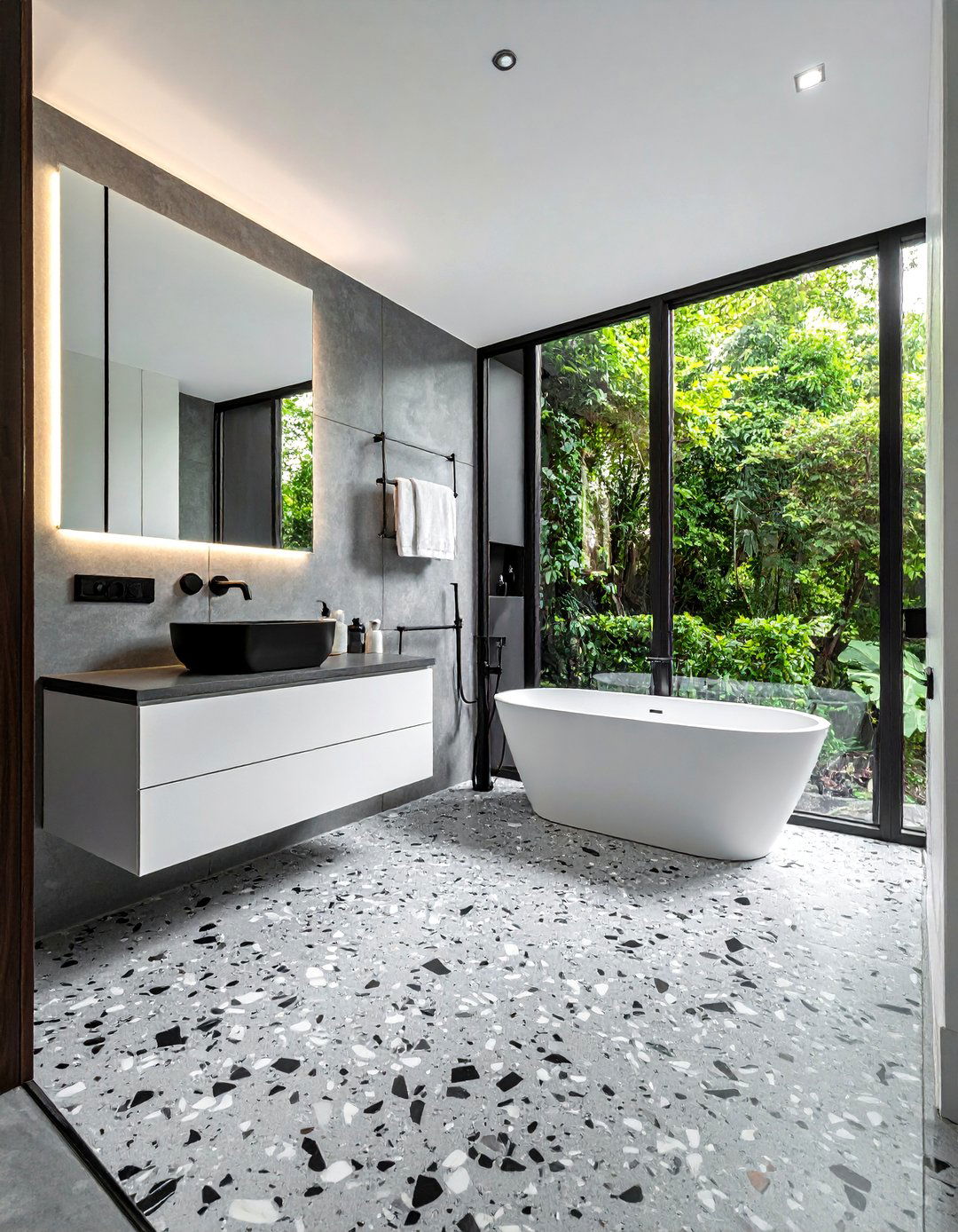 Gray Terrazzo Floor Bathroom - 25 Gray Floor Bathroom Ideas for a Modern and Sleek Look