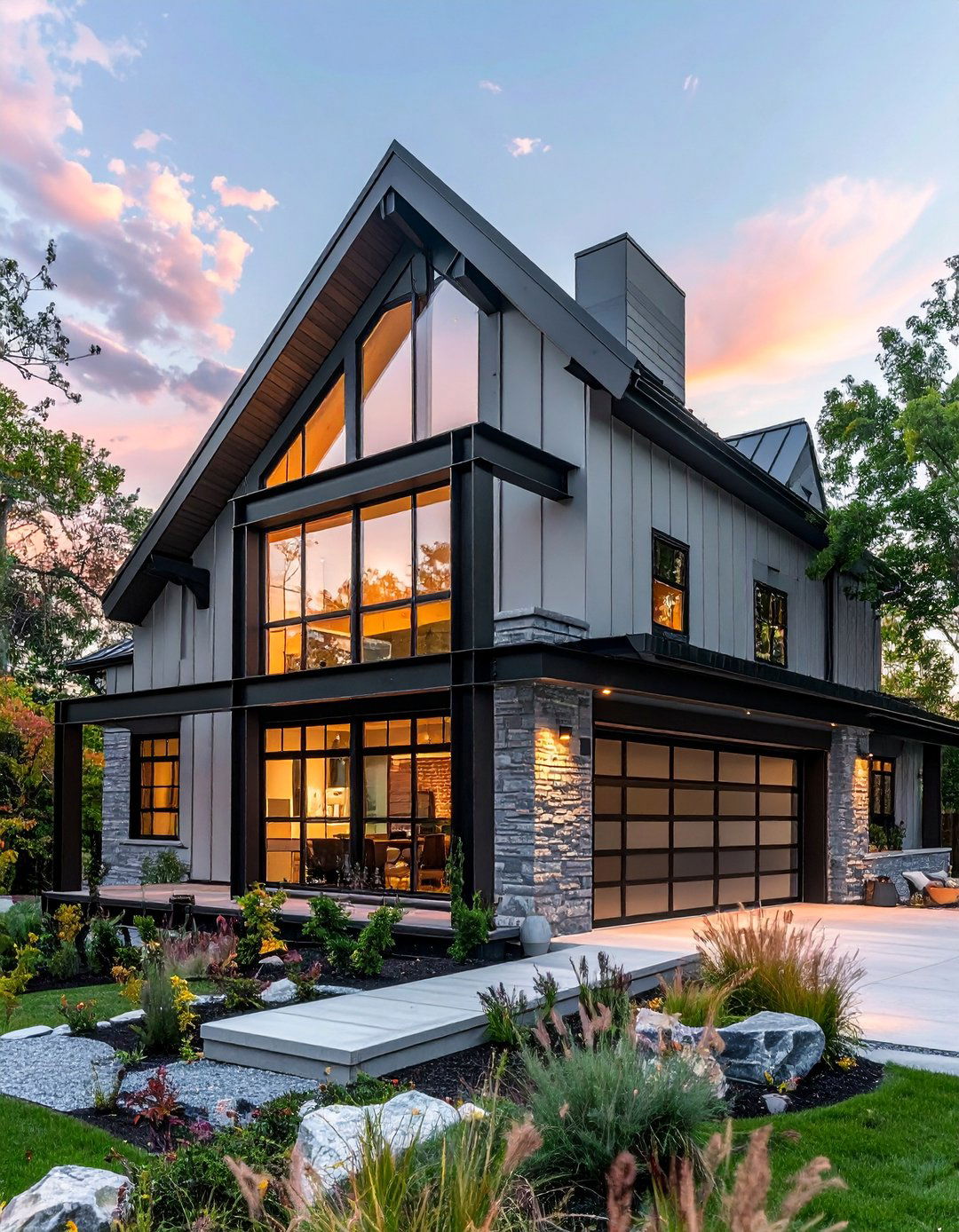 Gray with Blackened Steel Beams - 40 Gray Exterior House Paint Ideas for Modern Homes