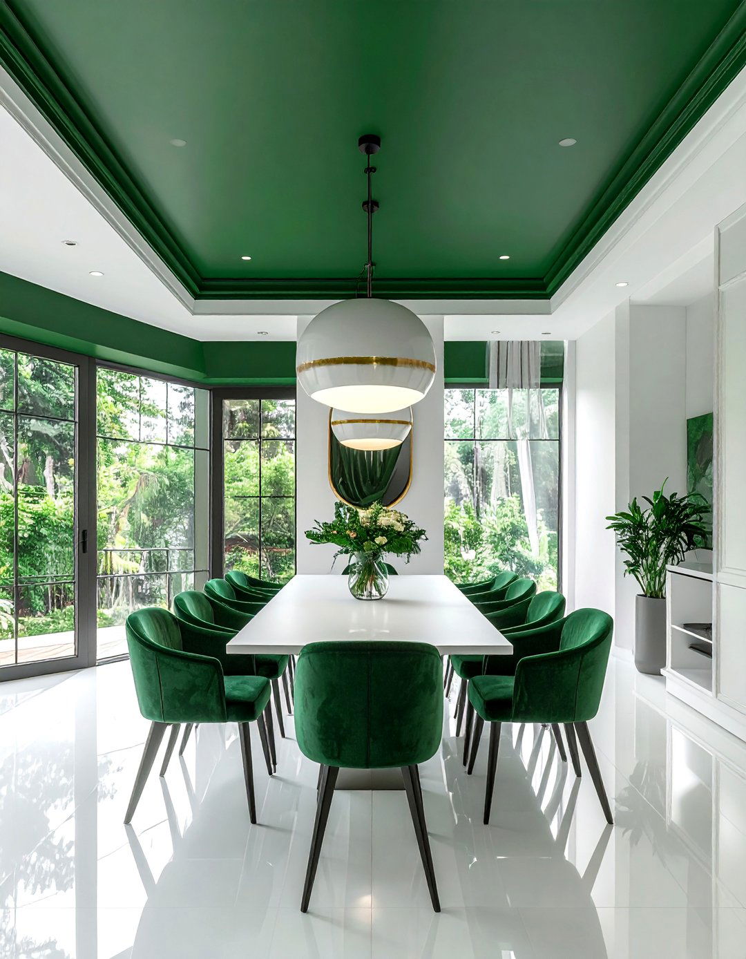 Green Dining Room Ceiling as a Fifth Wall - 40 Green Dining Room Ideas for a Fresh Look