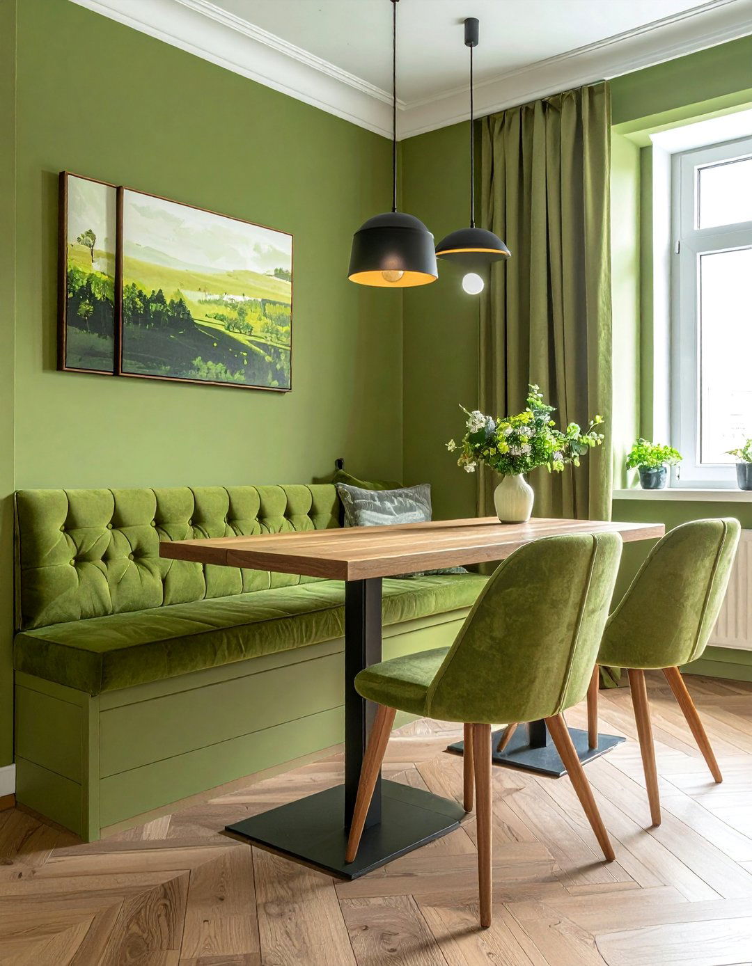 Green Dining Room with Built In Banquette Seating - 40 Green Dining Room Ideas for a Fresh Look