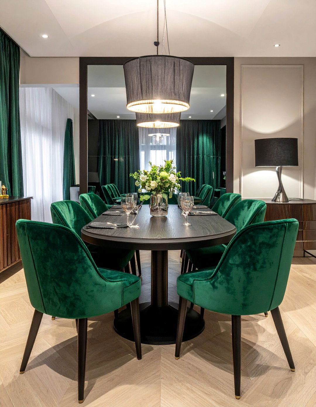Green Dining Room with Velvet Chairs - 40 Green Dining Room Ideas for a Fresh Look