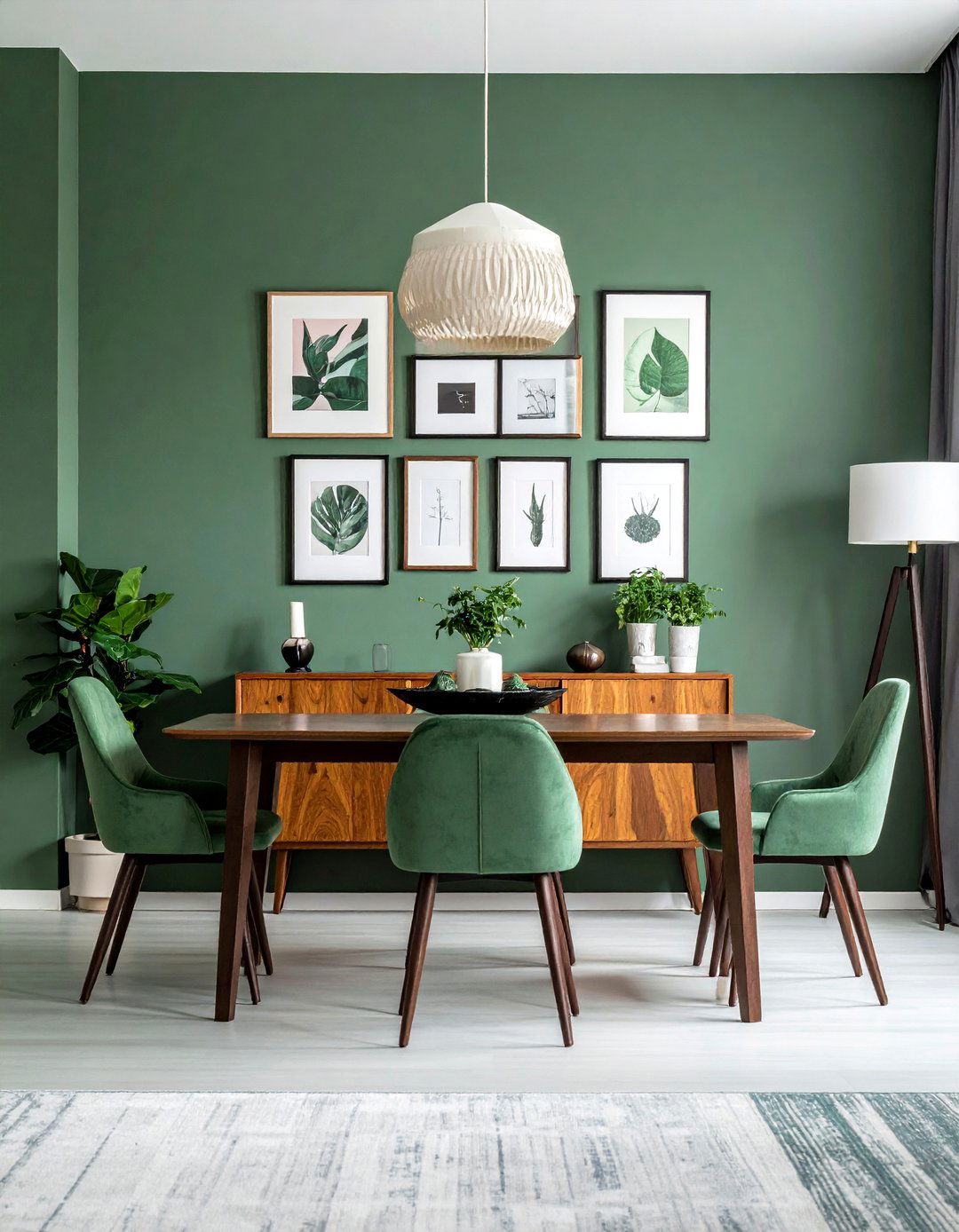 Green Dining Room with a Gallery Wall - 40 Green Dining Room Ideas for a Fresh Look