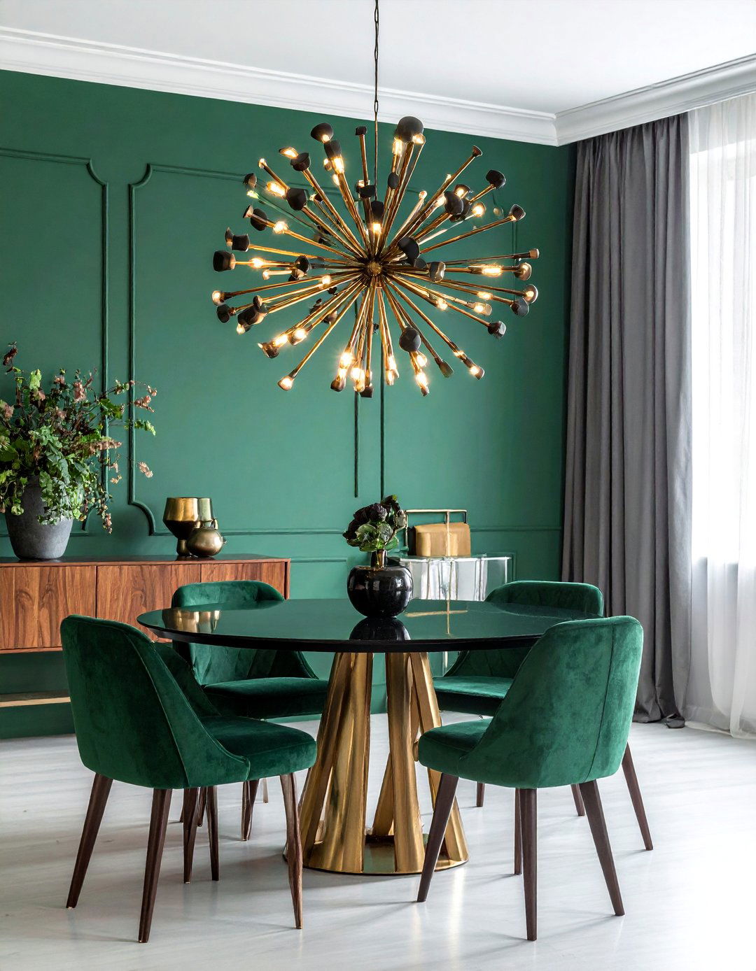 Green Dining Room with a Statement Chandelier - 40 Green Dining Room Ideas for a Fresh Look