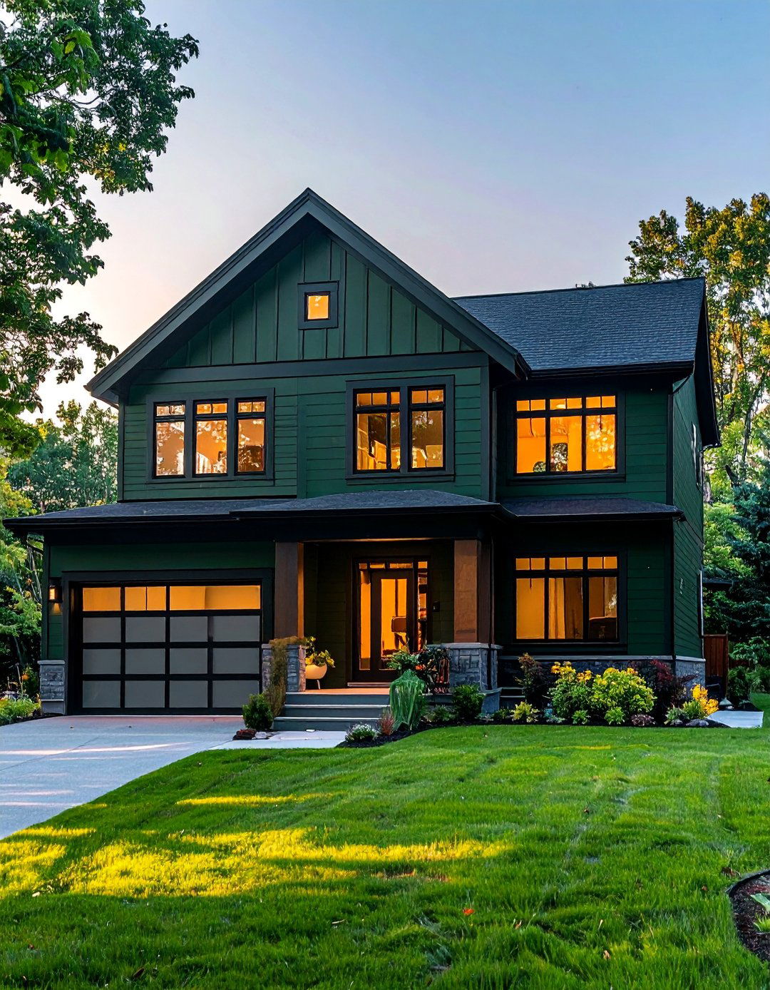Green Gray for a Chameleon Effect - 40 Dark Green Exterior Paint Color Schemes for Bold Homes