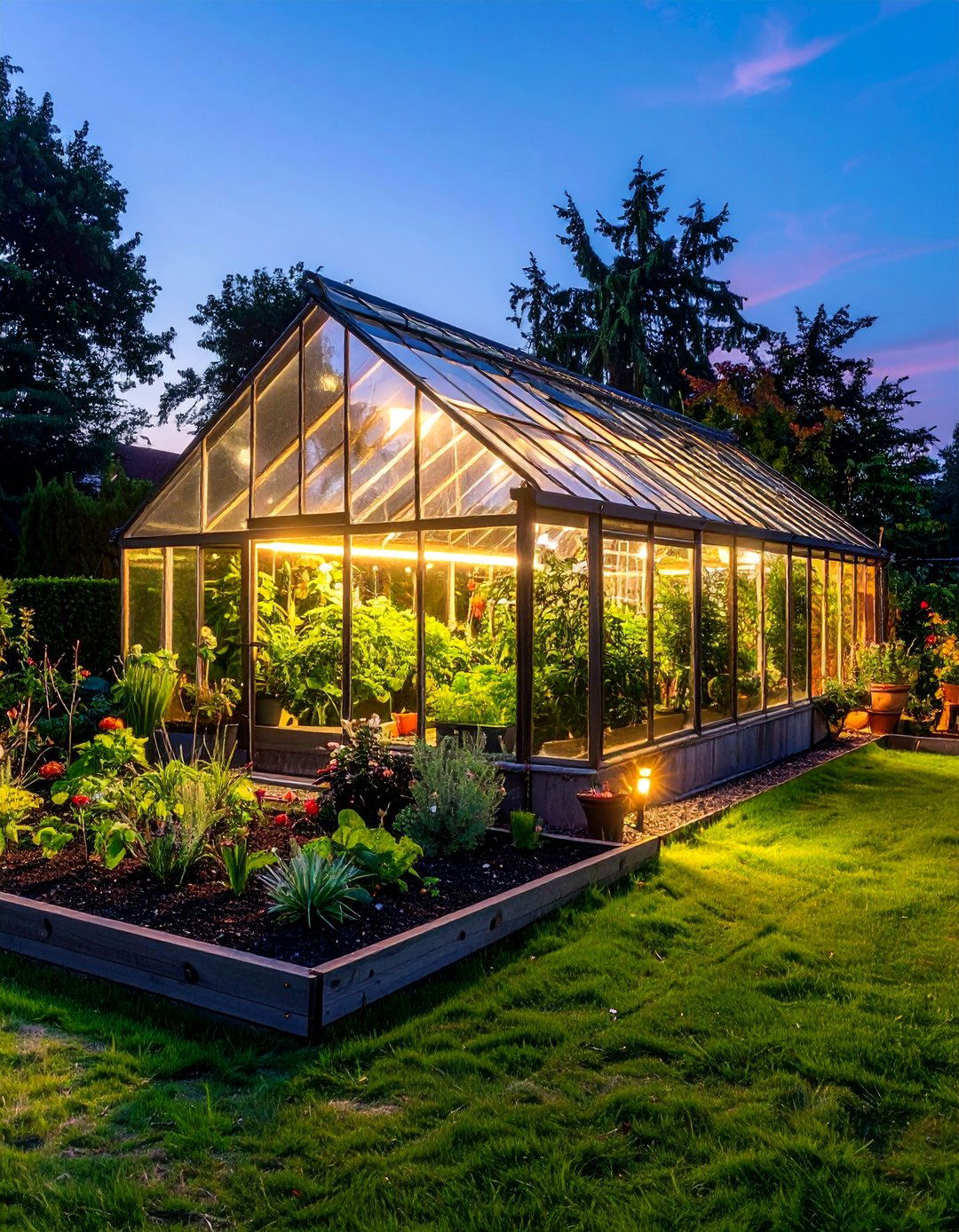 Greenhouse Evening Illumination - 40 Backyard Lighting Ideas to Illuminate Your Space
