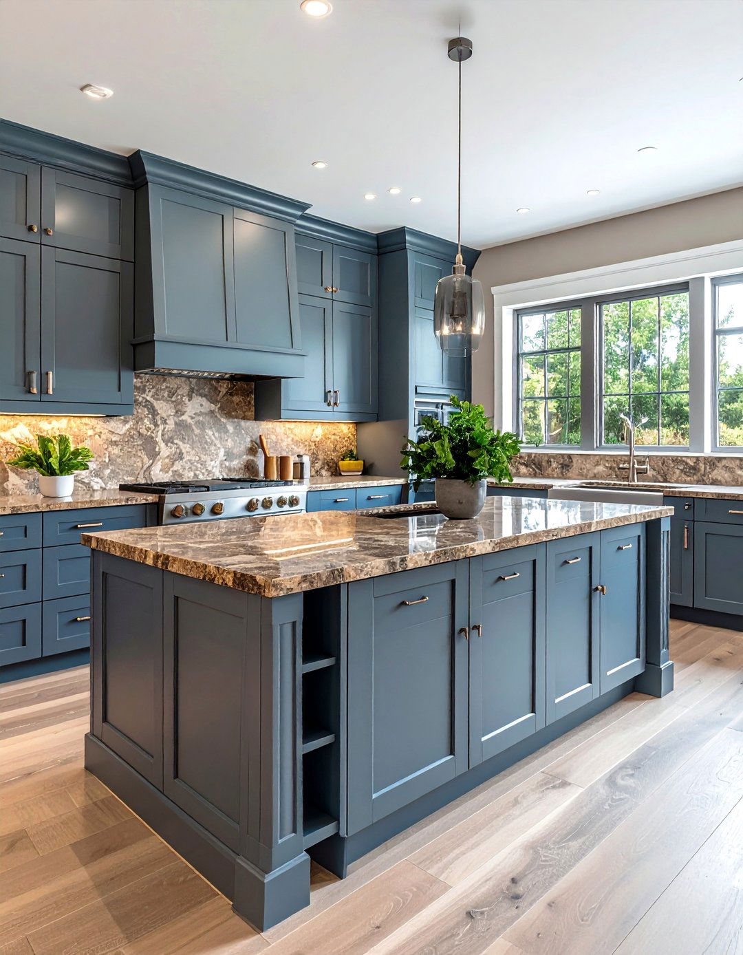 Greige Blue Cabinets With Marbled Brown Granite - 20 Blue Kitchen Cabinets With Brown Granite Countertops Ideas