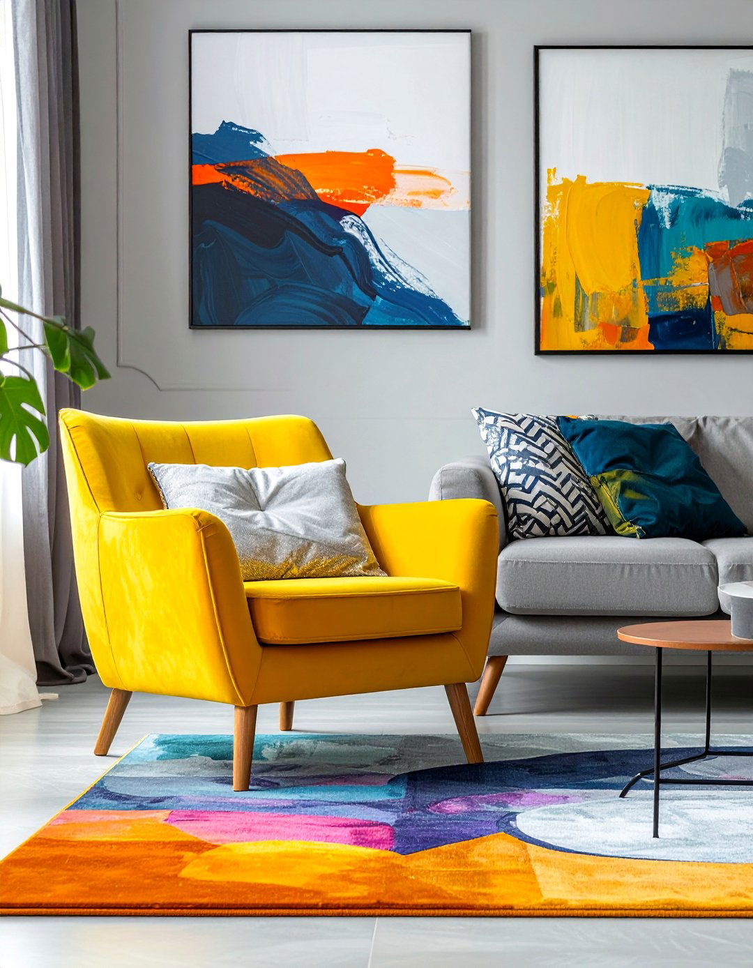 Grey Flooring with Bold Color Pops - 25 Grey Flooring Living Room Ideas for Modern Homes