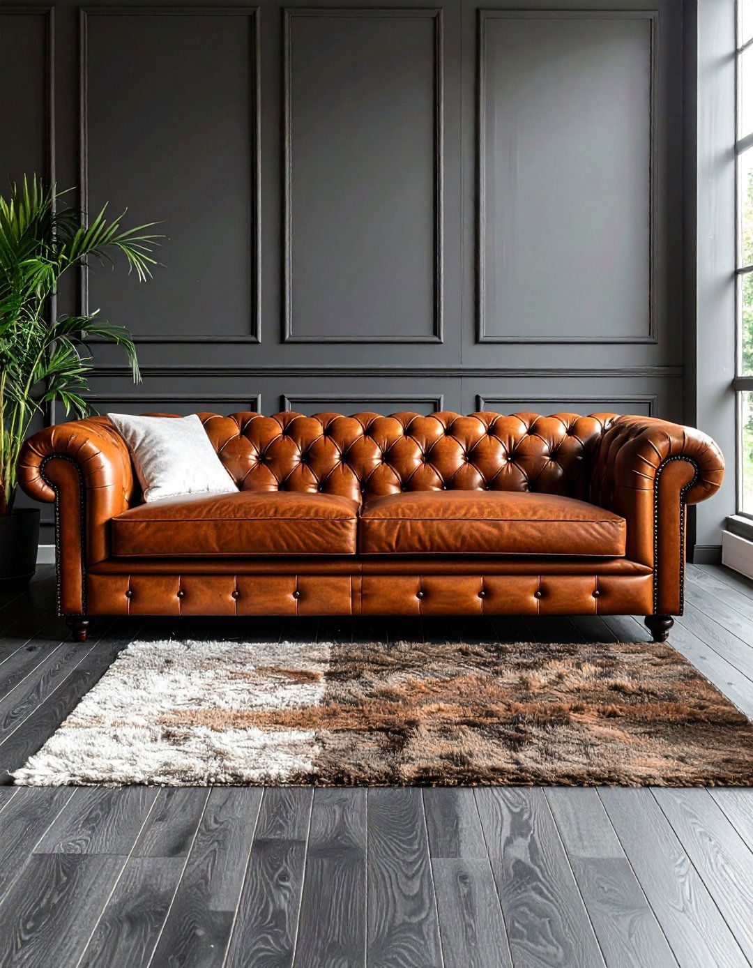 Grey Flooring with Leather Furniture