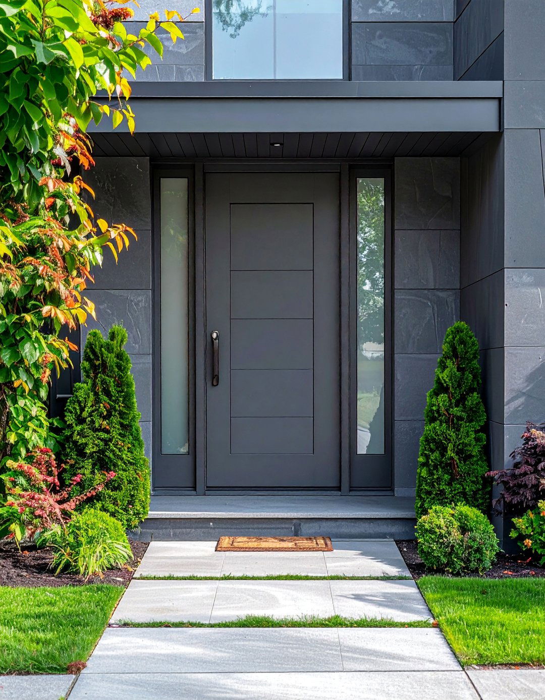 Grey Front Door with Frosted Glass Panels - 25 Grey Front Door Ideas for a Stylish Entrance