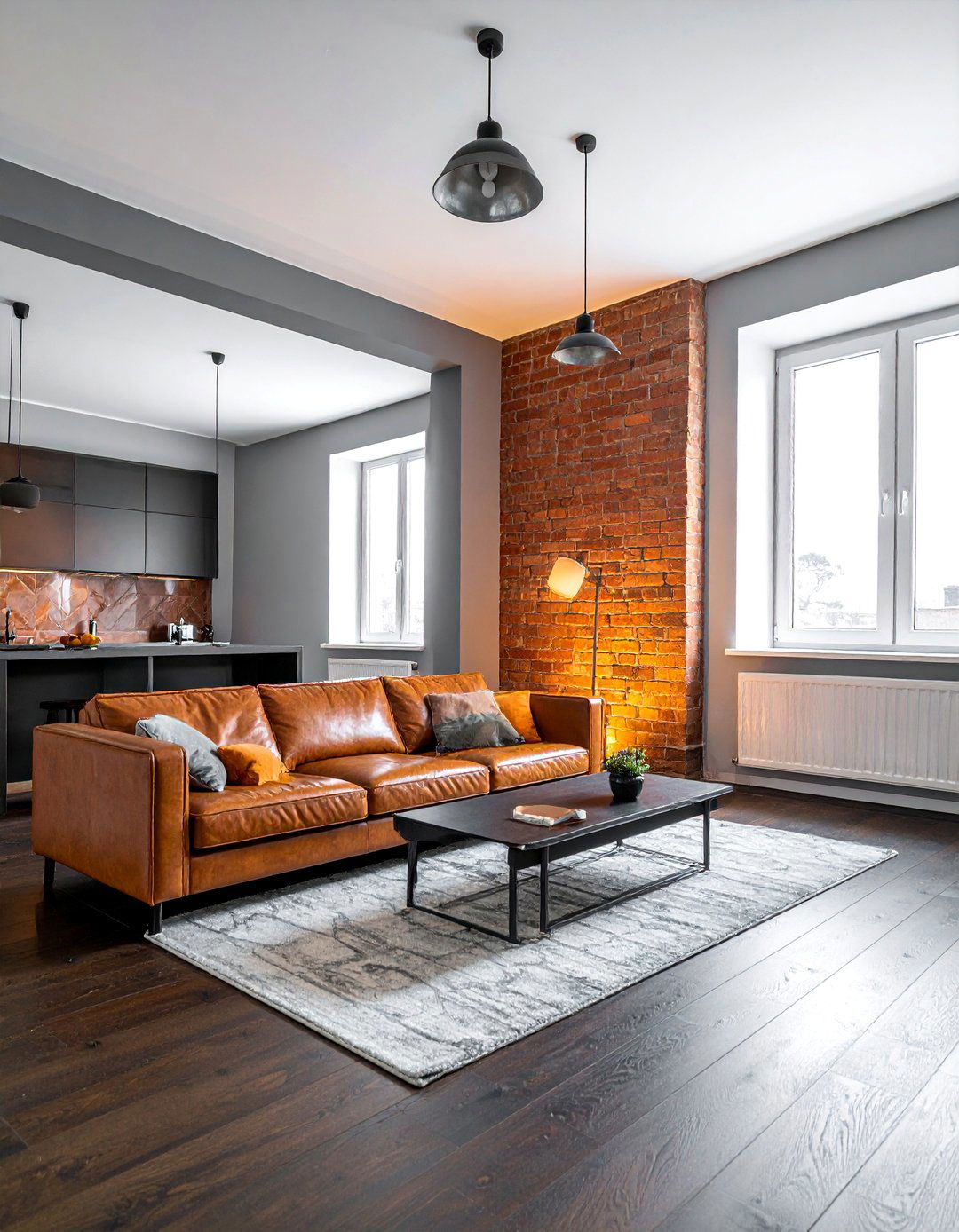 Grey Living Room With Exposed Brick - 20 Grey Living Room With Dark Wood Floors Ideas