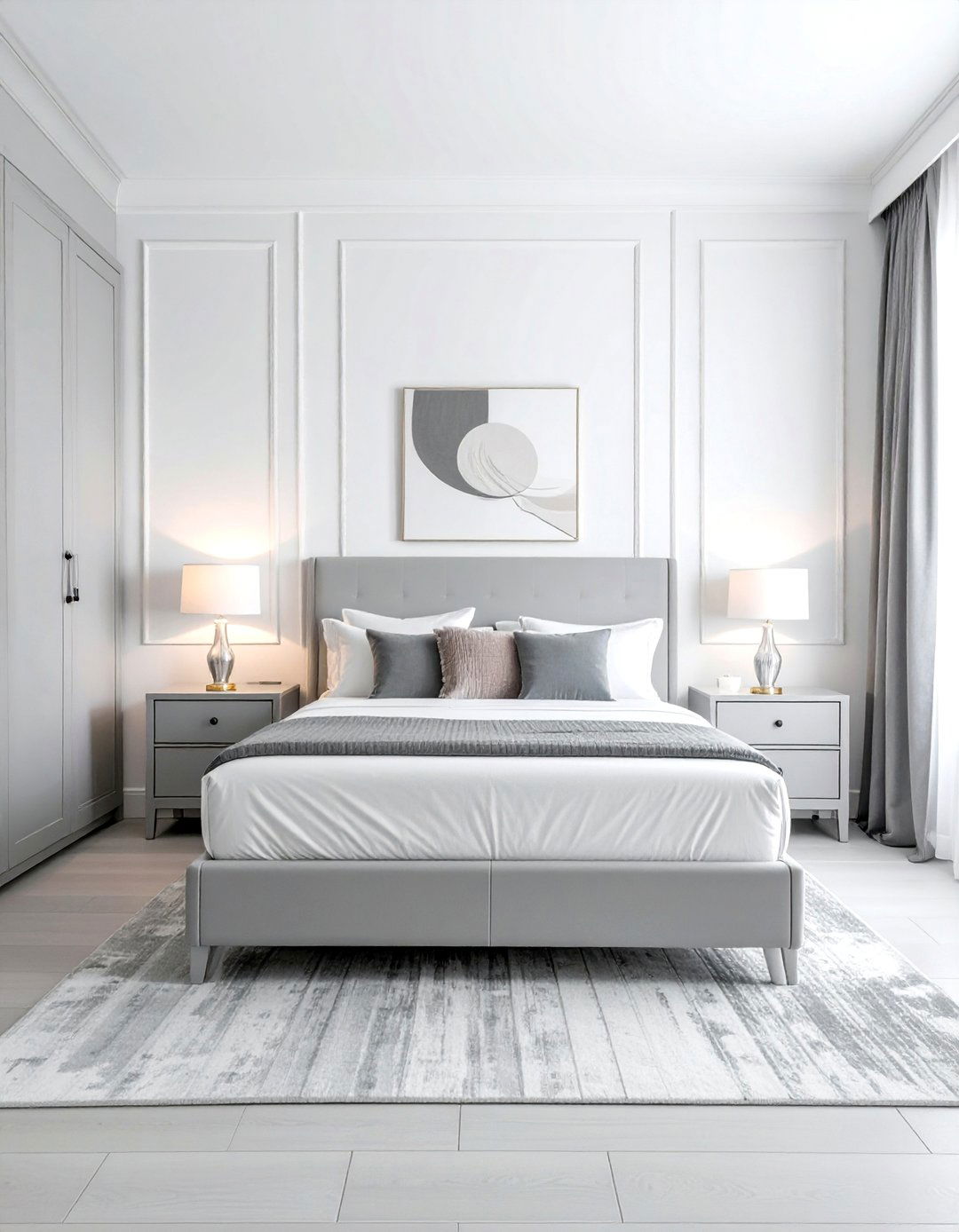 Grey Painted Furniture in a White Room - 40 Grey and White Bedroom Ideas for a Serene Retreat