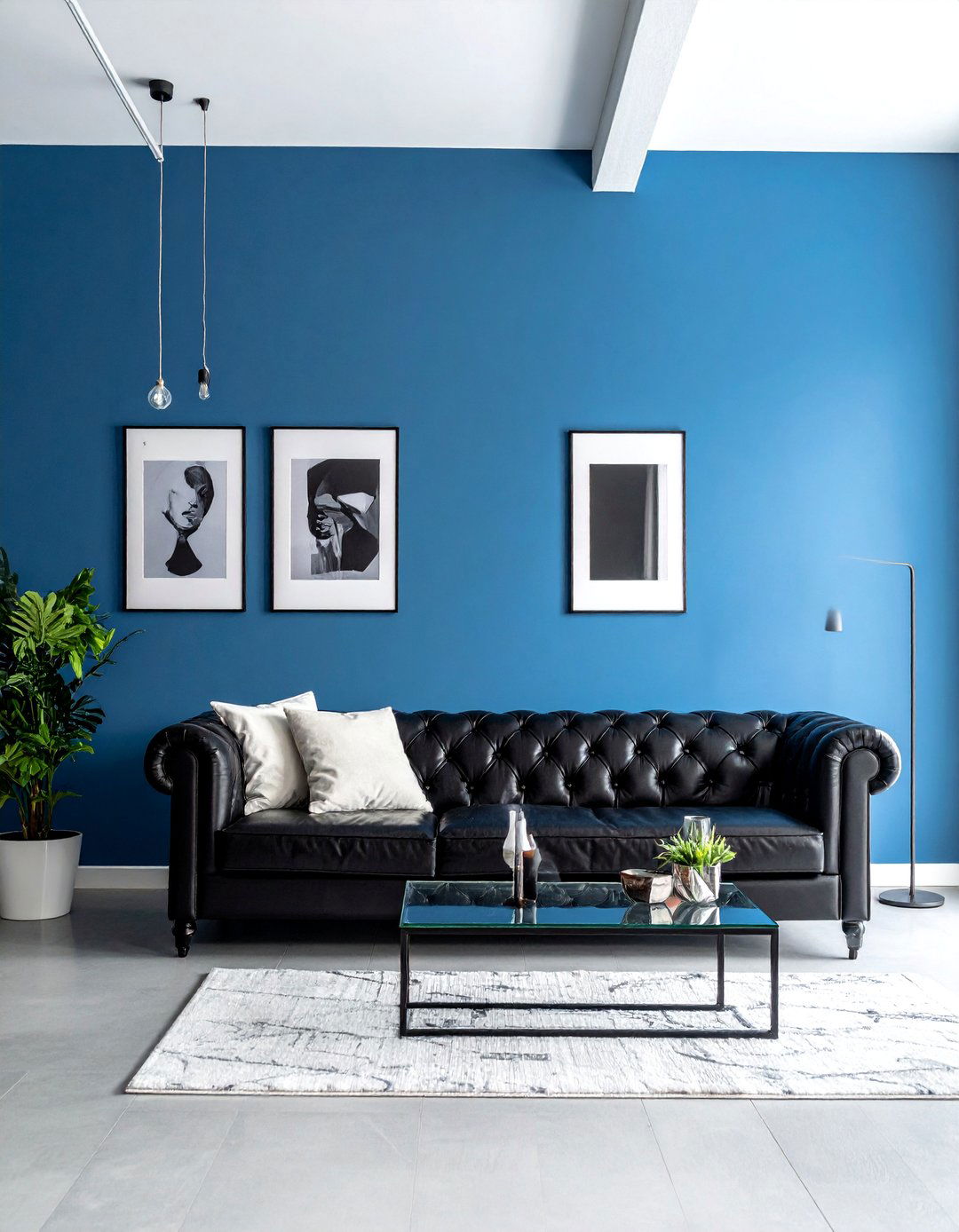 Grey Polished Concrete Floors with Royal Blue Walls - 20 Grey Floor Living Room With Blue Walls Ideas