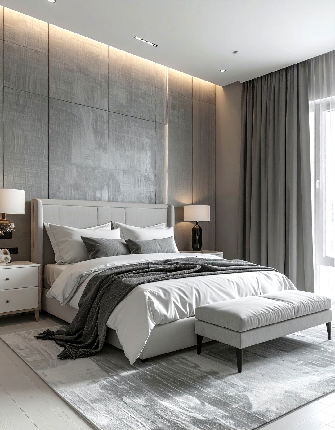 Grey Textured Wallpaper - 40 Grey and White Bedroom Ideas for a Serene Retreat