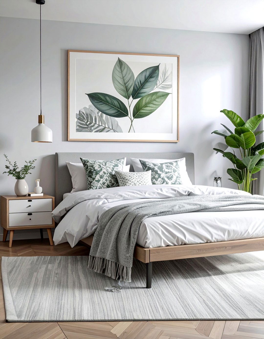 Grey and White Botanical Prints - 40 Grey and White Bedroom Ideas for a Serene Retreat