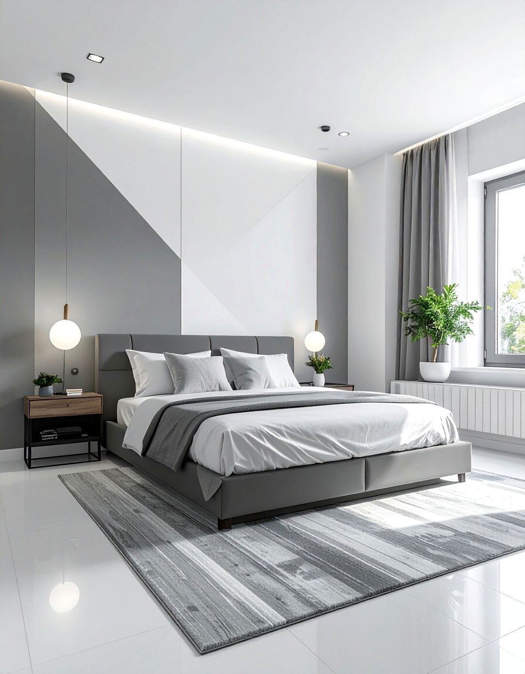 Grey and White Color Blocked Wall - 40 Grey and White Bedroom Ideas for a Serene Retreat