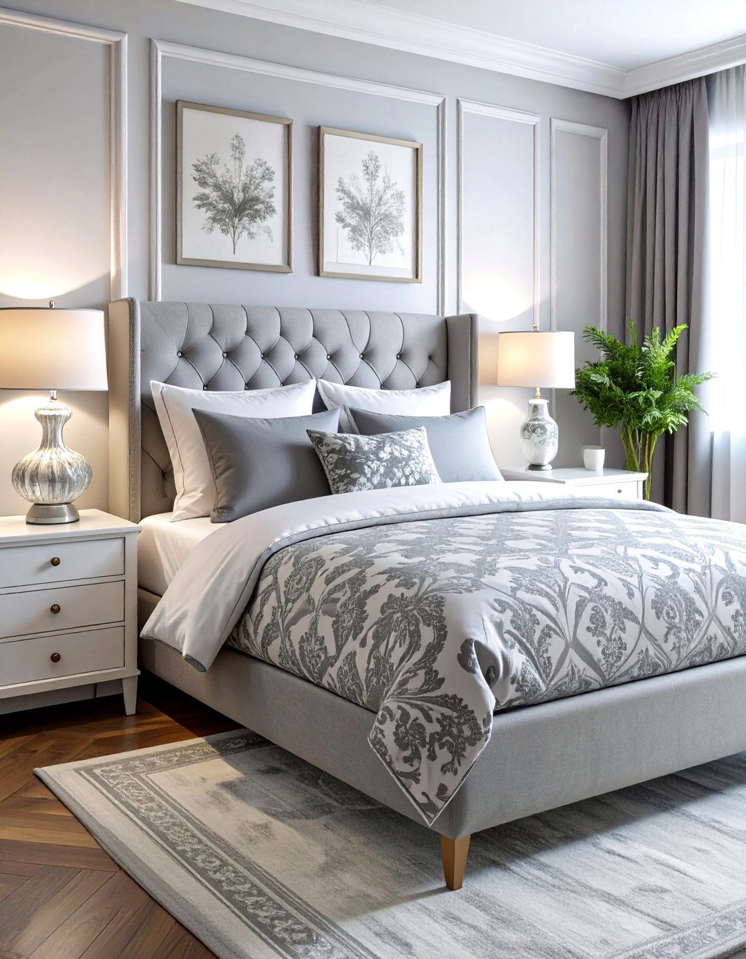 Grey and White Damask Bedding - 40 Grey and White Bedroom Ideas for a Serene Retreat