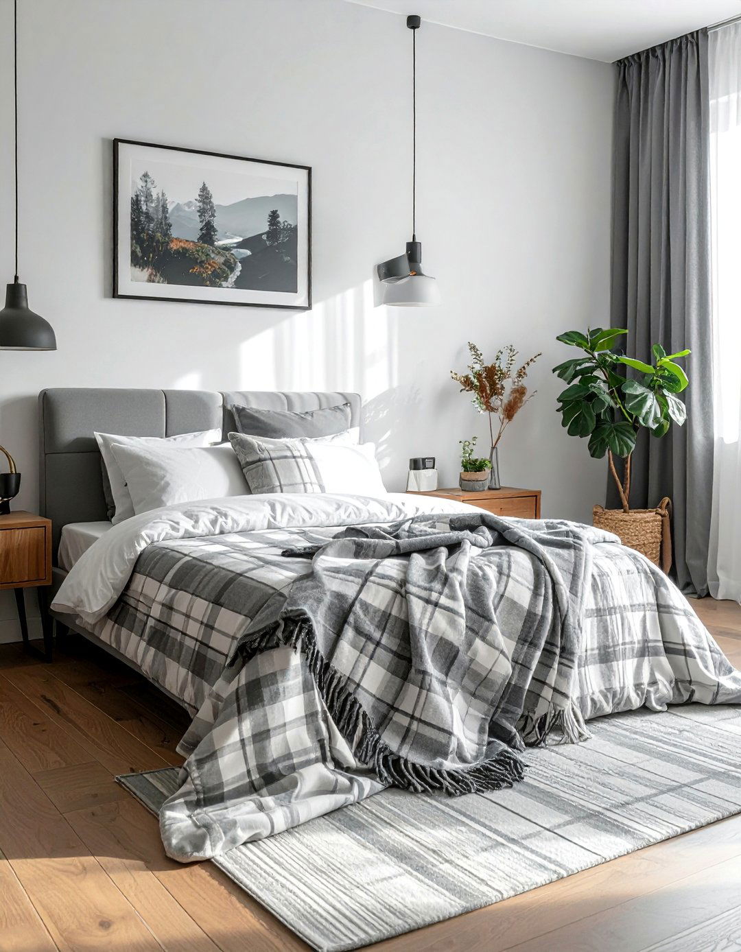 Grey and White Plaid Patterns - 40 Grey and White Bedroom Ideas for a Serene Retreat