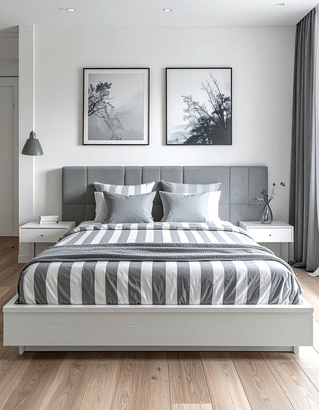Grey and White Striped Bedding - 40 Grey and White Bedroom Ideas for a Serene Retreat