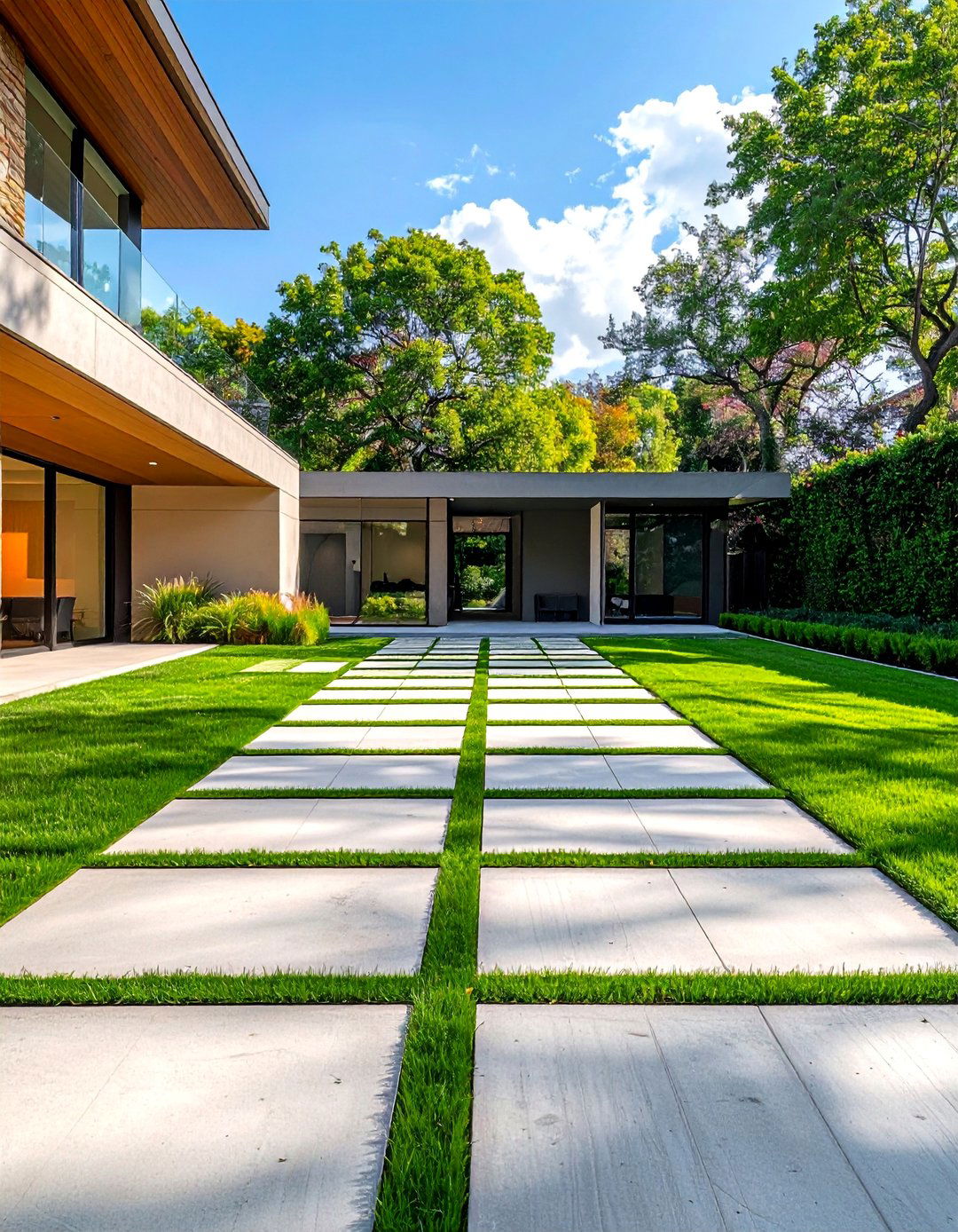 Grid Patterned Concrete Driveway - 25 Concrete Landscaping Ideas for Modern Outdoor Spaces