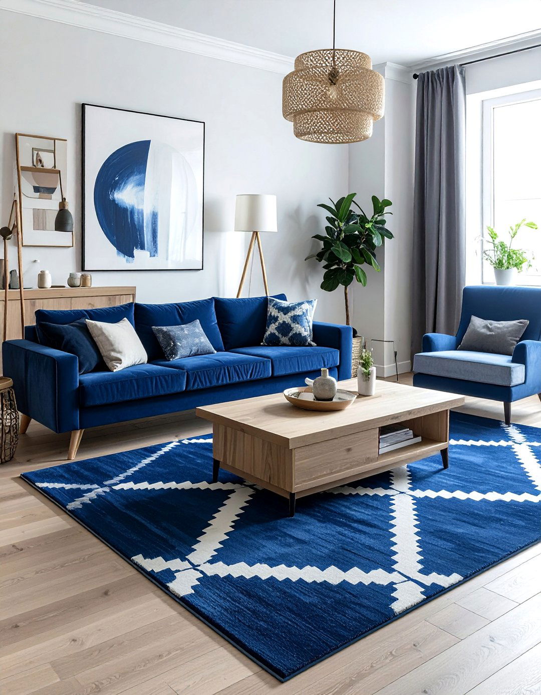 Grounding the Space with a Navy Blue Area Rug - 25 Navy Blue Living Room Ideas for a Stylish Space