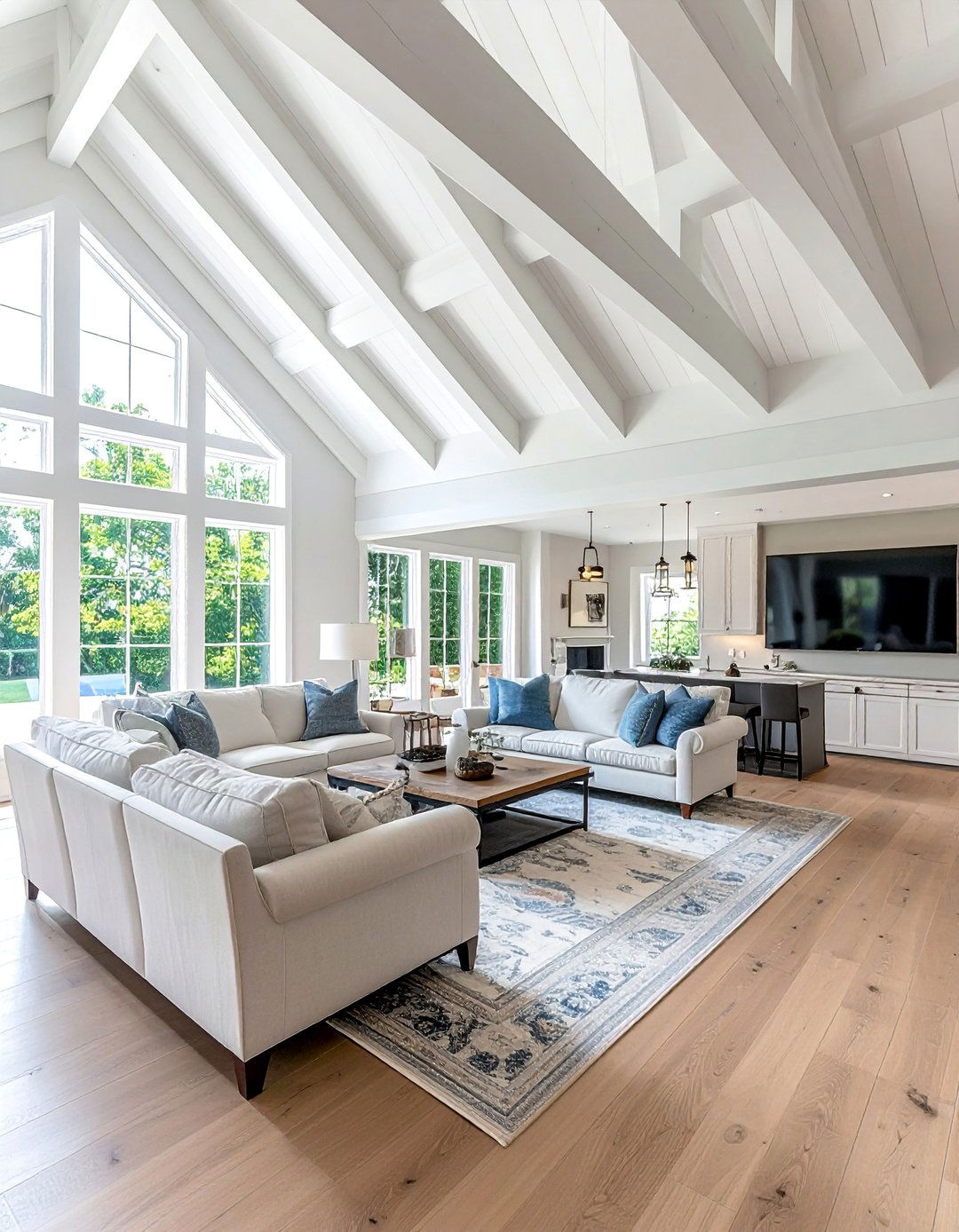 Hamptons Style Gabled Ceilings with Exposed Beams - 25 Hamptons Style House Interior Ideas for Elegance