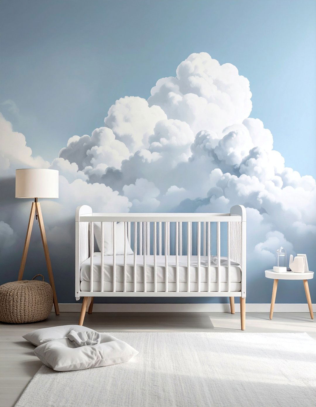 Hand Painted Cloud Mural Feature Wall - 15 Cloud-Themed Nursery Ideas for a Dreamy Baby Room