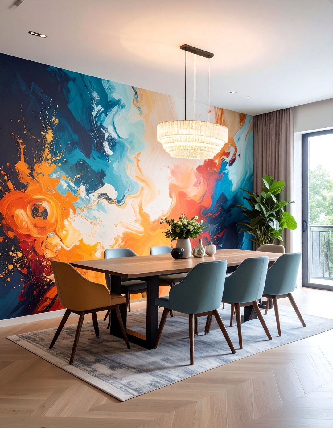 Hand Painted Murals with Artistic Lighting - 40 Luxurious Dining Room Ideas for Elegant Entertaining