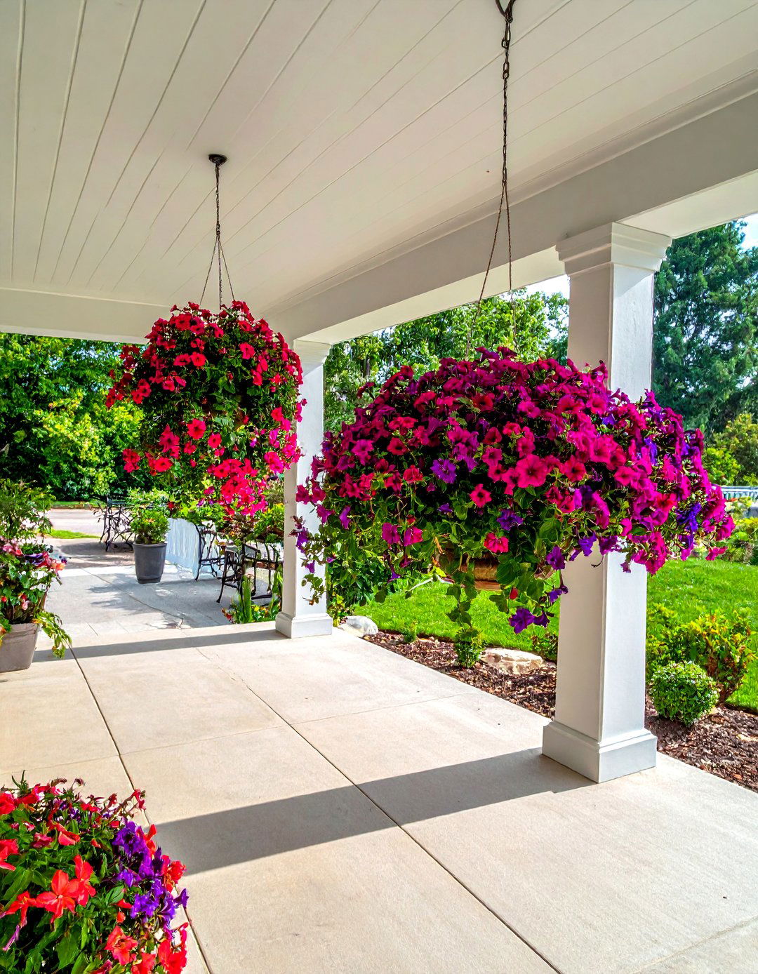 Hanging Baskets on a Welcoming Front Porch - 40 Small Front Yard Landscaping Ideas to Boost Curb Appeal