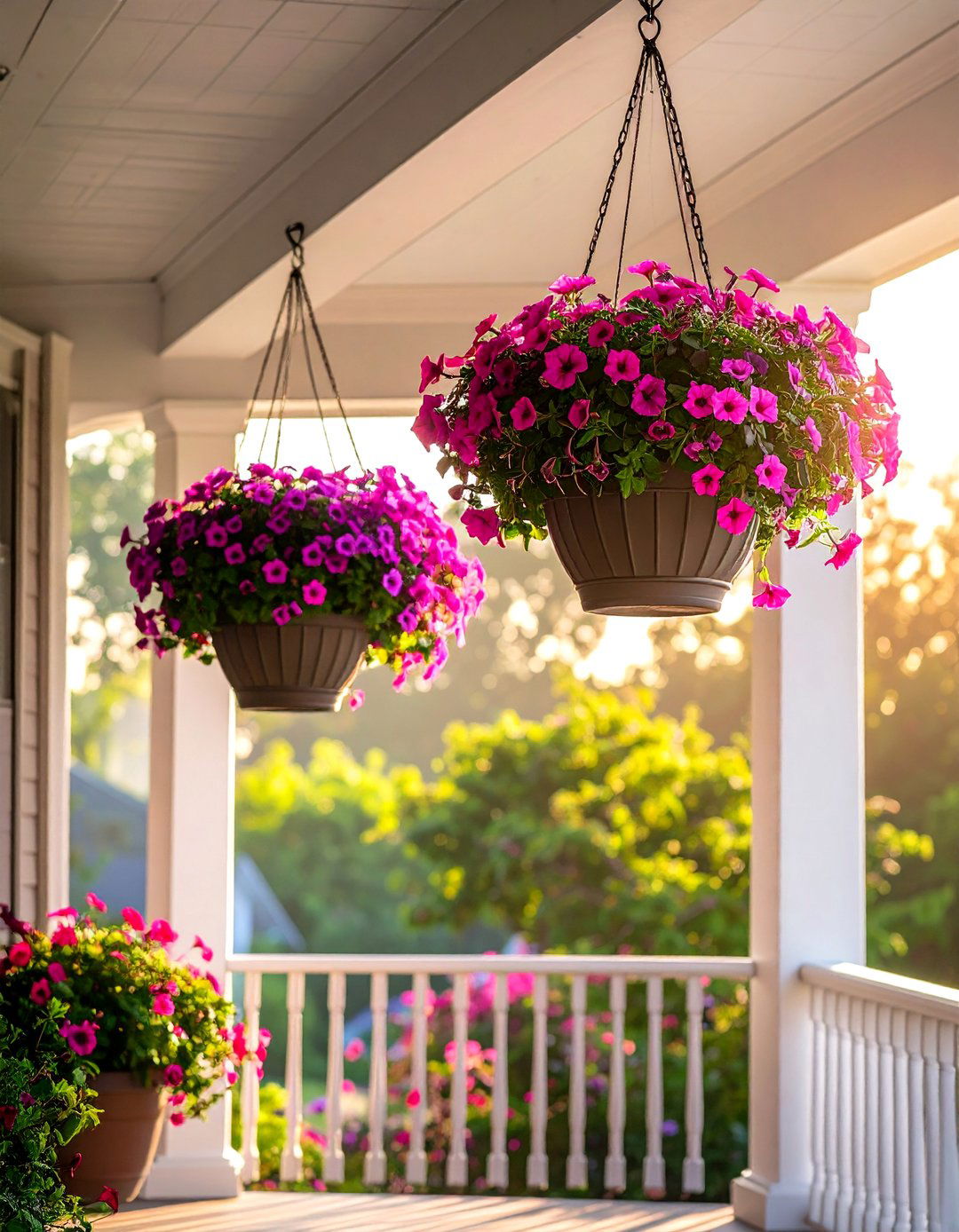 Hanging Flower Baskets for Cascading Color - 40 Front Porch Ideas to Welcome Guests in Style