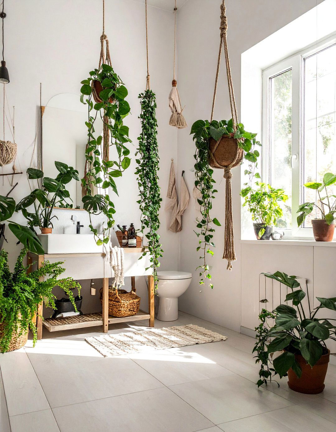Hanging Plant Sanctuary - 25 Boho Bathroom Ideas for a Free-Spirited Retreat