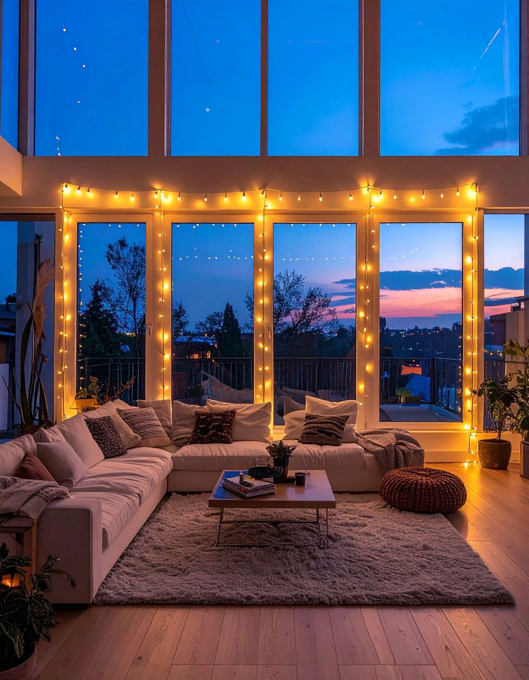 Hanging String Lights for Ambiance - 40 Living Room Ideas for Cozy Spaces